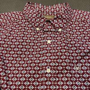 Ariat Shirt Men's Large Red White Aztec Western Long Sleeve Button Down